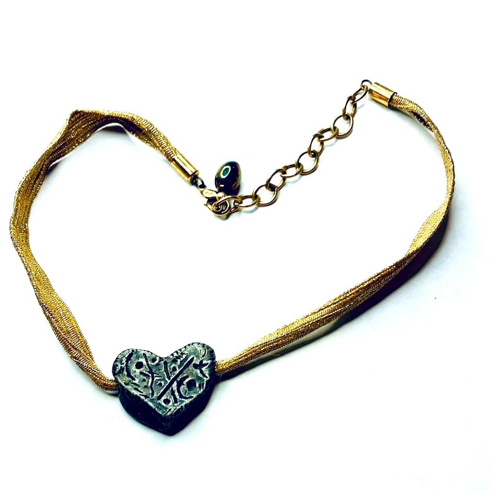 Pewter Gold Heart Choker
